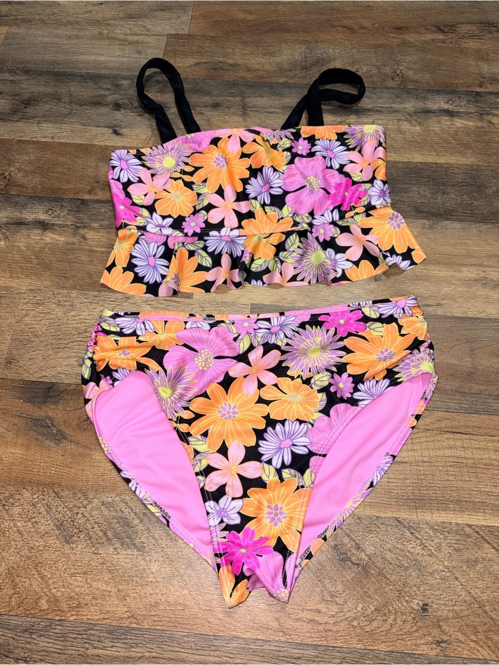 Wonder Nation Girls Bikini Set L 10-12 Plus Floral Ruffle Tankini High Waisted